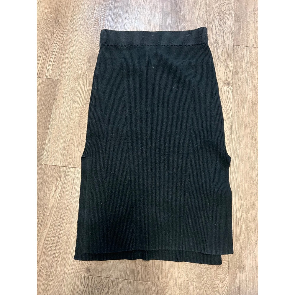 Abercrombie & Fitch Black Ribbed Knit Midi Skirt Side Slit Size M